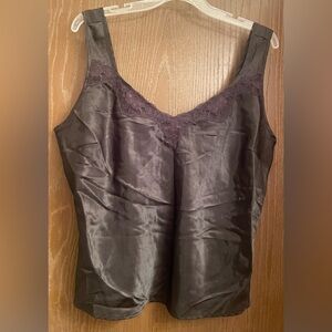 Chadwicks Vtg Black Tank Top sz-16 satin second skin silky lace trimmed cami
